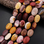 Natural Australian Mookaite Jasper Oval Beads Sunset Color Red Yellow Maroon Red Creamy beige 15.5" Strand