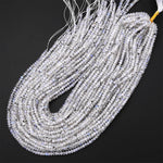 Micro Faceted Natural Rainbow Moonstone Rondelle Beads 4mm Blue Flashes Black Iron 15.5" Strand