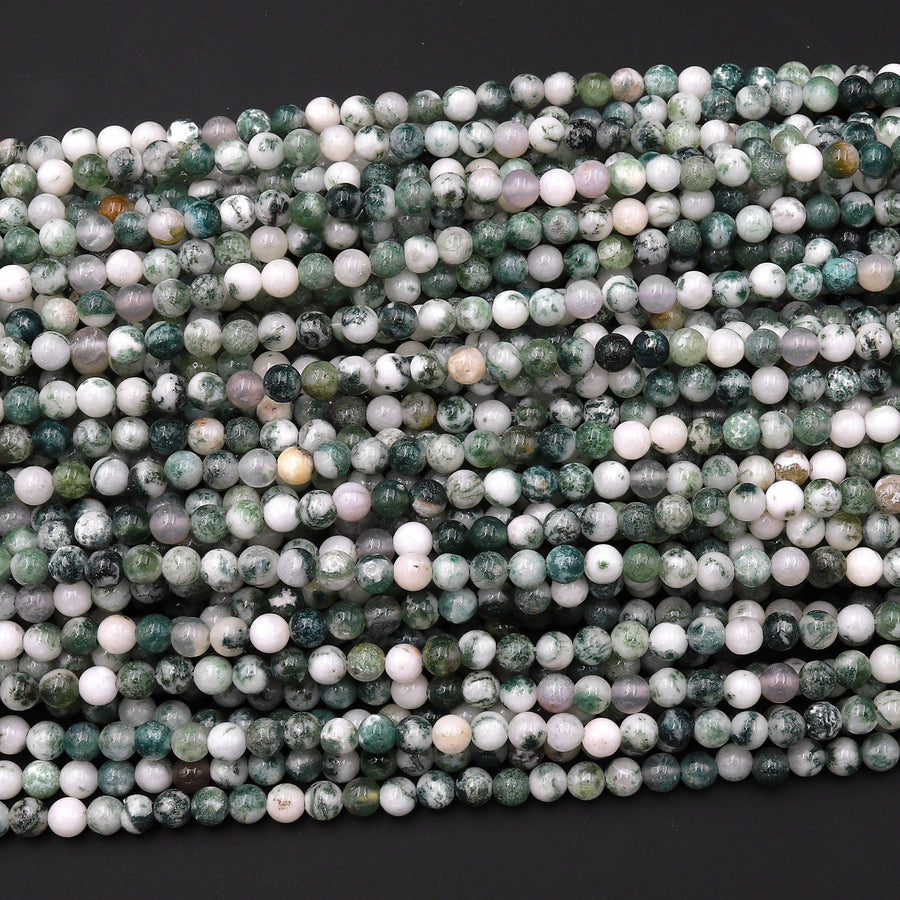 Natural Green Tree Agate 4mm Smooth Round Beads 15.5" Strand