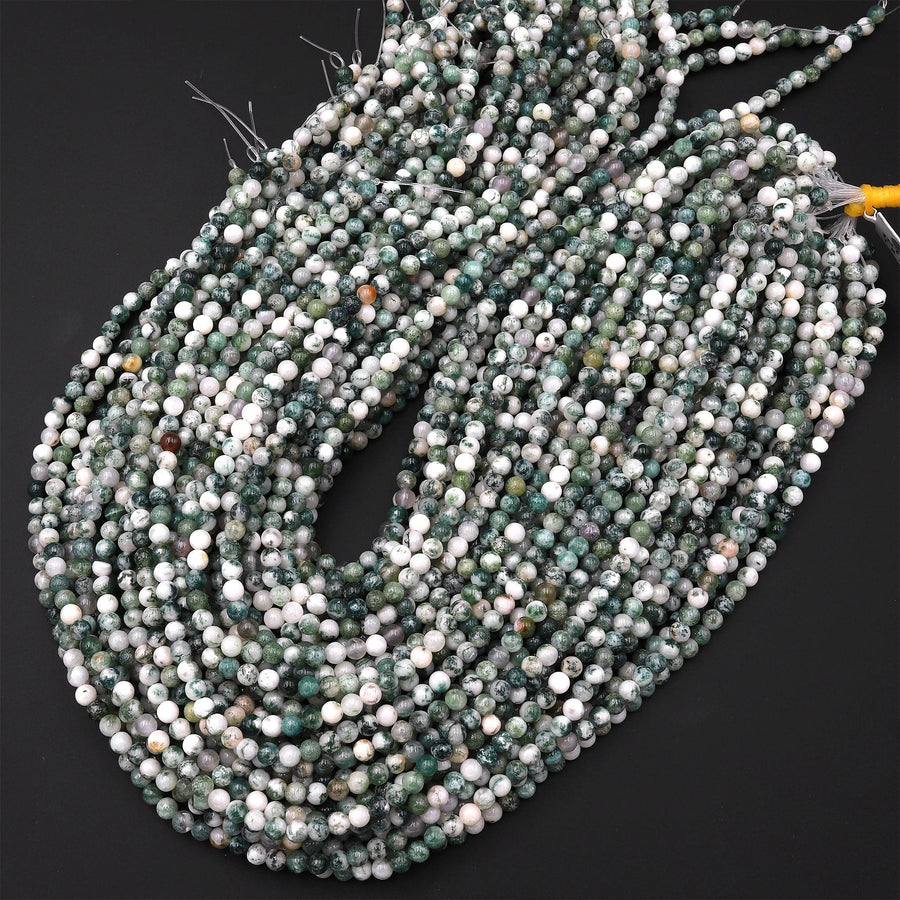 Natural Green Tree Agate 4mm Smooth Round Beads 15.5" Strand
