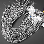 Natural Snowflake Obsidian Thin Long Tube Beads 14mm 15.5" Strand