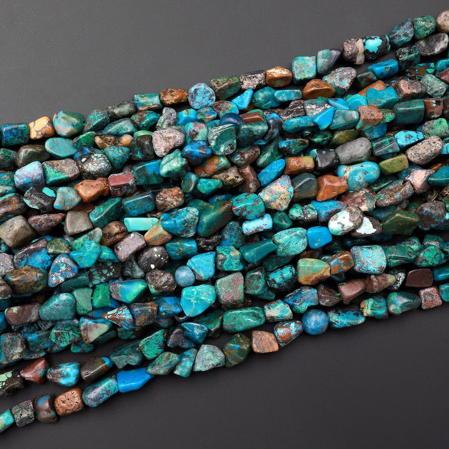 Natural Blue Green Brown Chrysocolla Freeform Chip Pebble Nugget Beads Gemstone 15.5" Strand