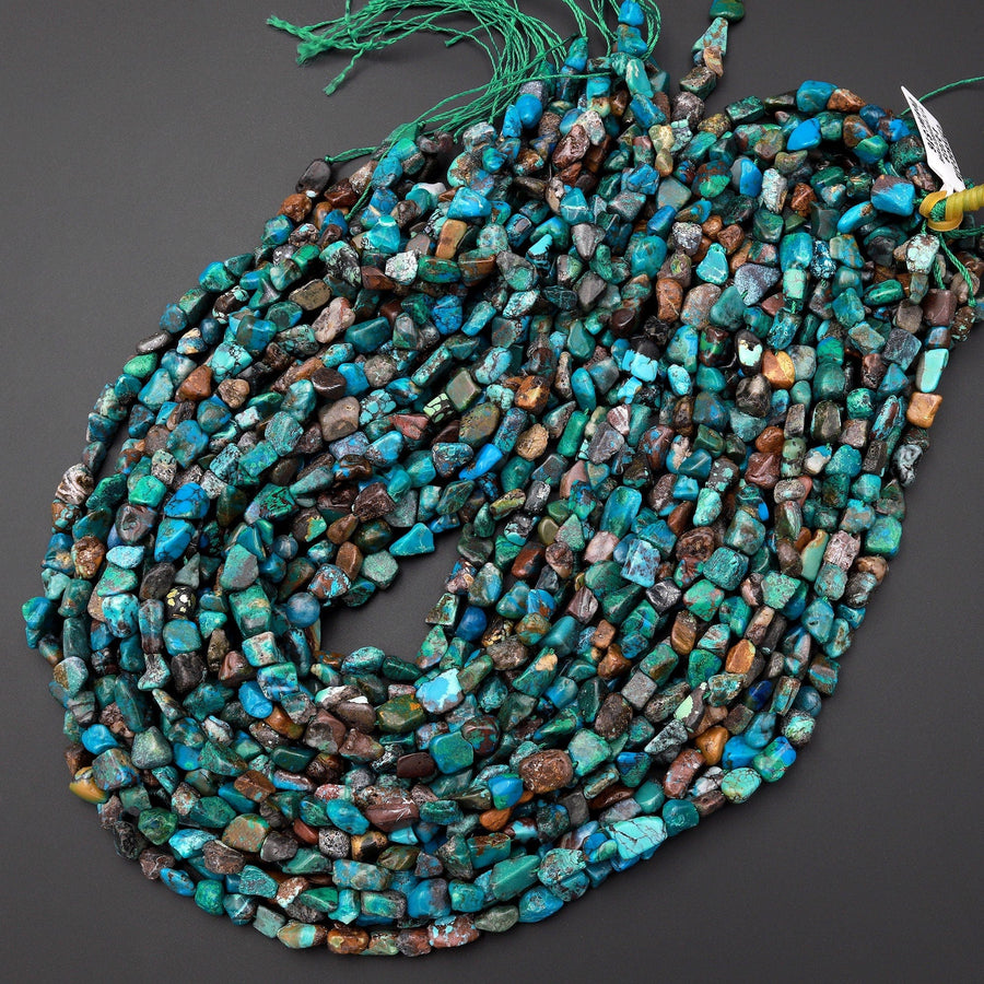 Natural Blue Green Brown Chrysocolla Freeform Chip Pebble Nugget Beads Gemstone 15.5" Strand