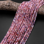 Faceted Natural Pink Tourmaline Purple Lepidolite 4mm Round Beads Micro Diamond Cut Gemstone 15.5" Strand