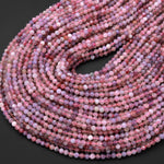 Faceted Natural Pink Tourmaline Purple Lepidolite 4mm Round Beads Micro Diamond Cut Gemstone 15.5" Strand
