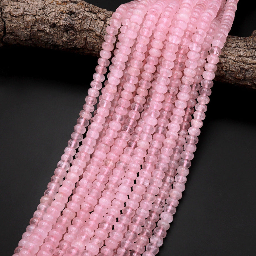 AAA Traslucent Natural Pink Rose Quartz Rondelle Beads 6x4mm 8x5mm 15.5" Strand