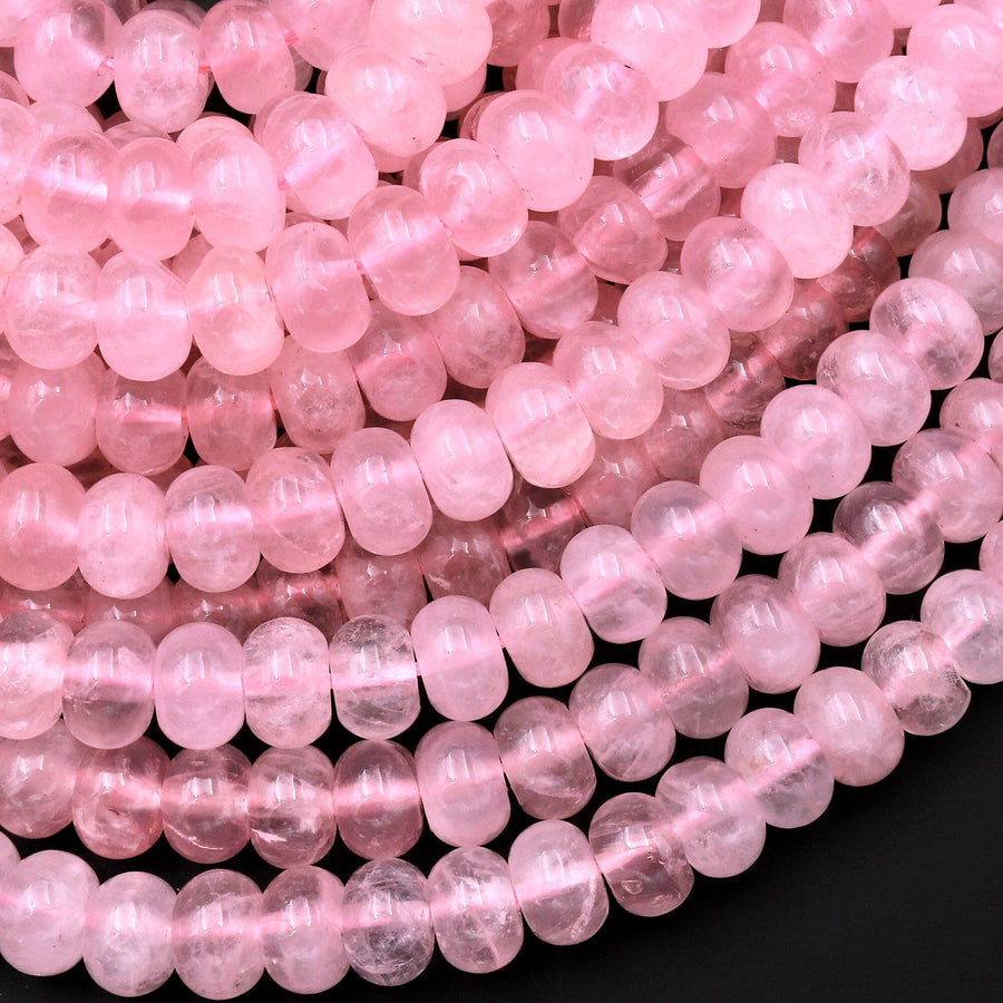 AAA Traslucent Natural Pink Rose Quartz Rondelle Beads 6x4mm 8x5mm 15.5" Strand