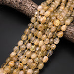 Translucent Natural Golden Rutile Quartz Puffy Smooth Nugget Beads Gemstone 15.5" Strand