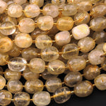 Translucent Natural Golden Rutile Quartz Puffy Smooth Nugget Beads Gemstone 15.5" Strand