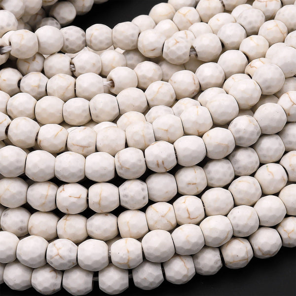 Faceted Natural White Magnesite 6mm Round Beads 15" Strand