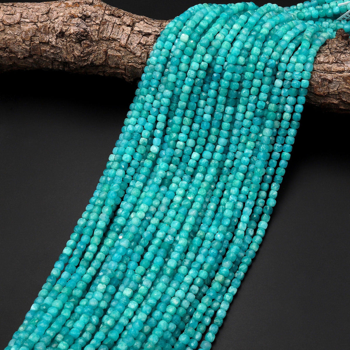 AAA Natural Peruvian Blue Amazonite Faceted 4mm Cube Square Beads Stun
