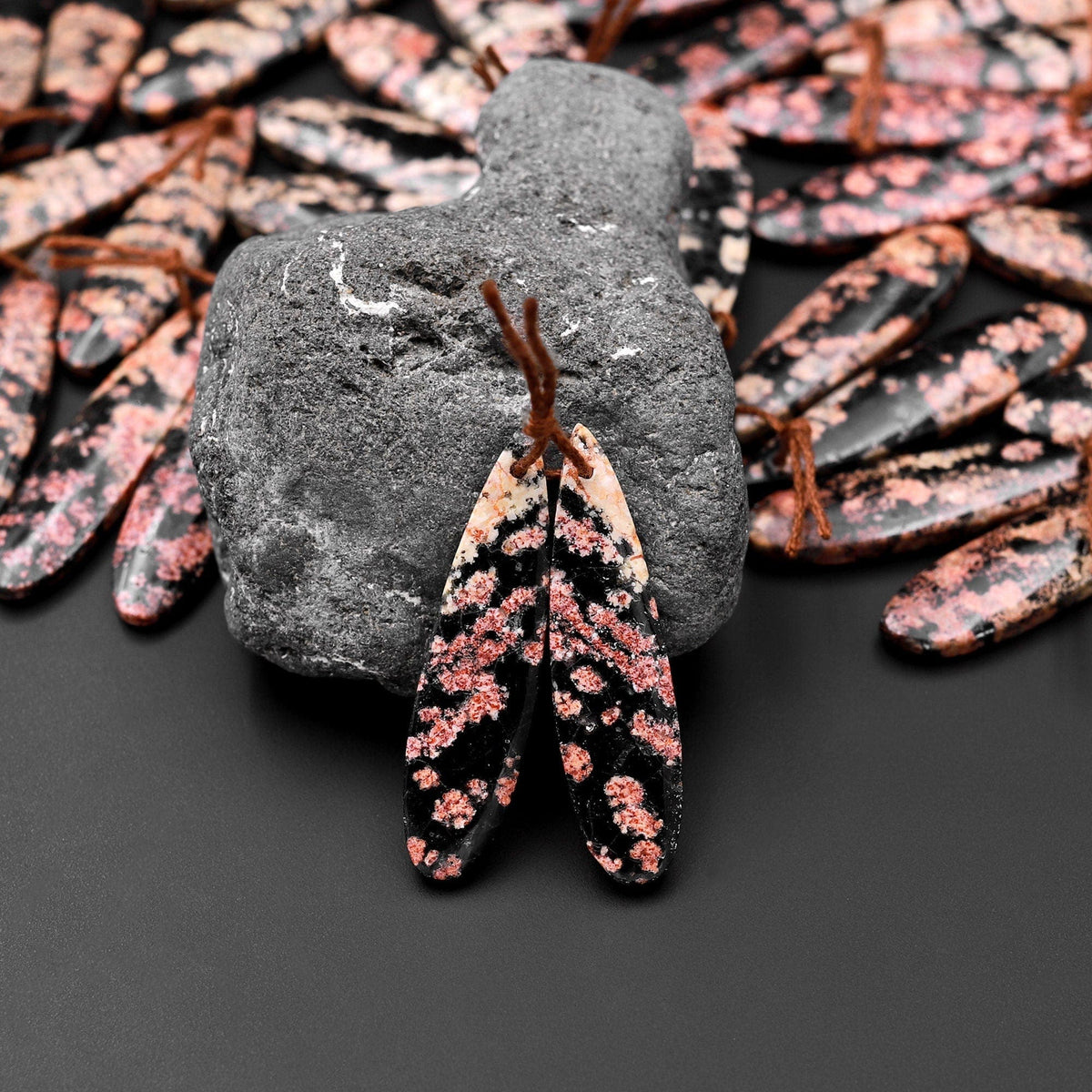 Drilled Red Snowflake Obsidian Earring Pair Matched Teardrop