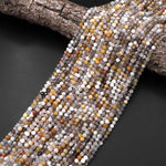 Micro Faceted Natural Yellow Botswana Agate 4mm Round Beads Laser Diamond Cut Gemstone 15.5" Strand