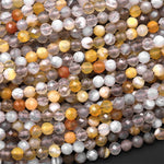 Micro Faceted Natural Yellow Botswana Agate 4mm Round Beads Laser Diamond Cut Gemstone 15.5" Strand