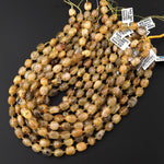 Natural Titanium Golden Rutile Quartz Puffy Smooth Rounded Nugget Beads Gemstone 15.5" Strand