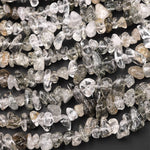 Natural Green Tourmaline Rutile Quartz Freeform Chip Pebble Nugget Beads Gemstone 15.5" Strand