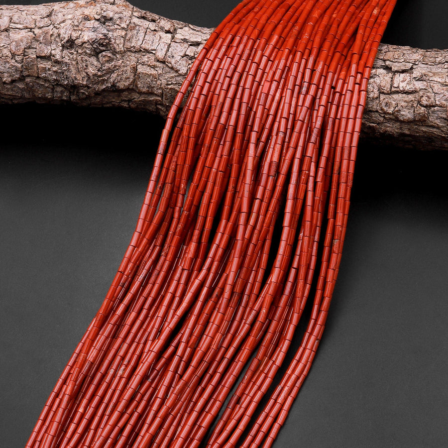 Natural Red Jasper 4x2mm Small Thin Smooth Spacer Tube Beads 15.5" Strand