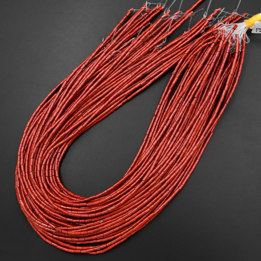 Natural Red Jasper 4x2mm Small Thin Smooth Spacer Tube Beads 15.5" Strand