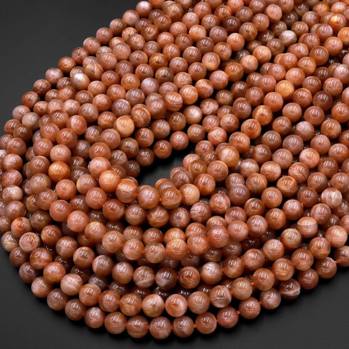 AA Fiery Natural Golden Orange Brown Sunstone Round Beads 5mm 6mm 7mm