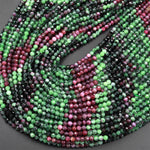Faceted Natural Red Ruby Green Zoisite 3mm 4mm Faceted Round Beads Laser Diamond Cut Gemstone 15.5" Strand
