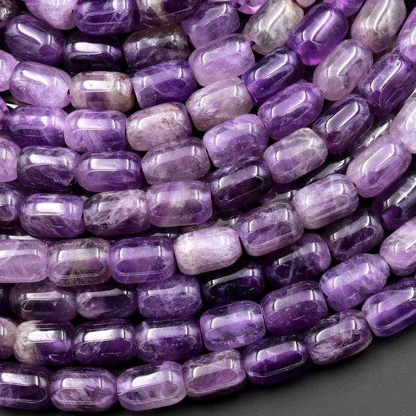 Natural Purple Amethyst 6x9mm Smooth Barrel Tube Cylinder Beads 15.5" Strand