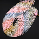 AAA Translucent Faceted Pink Morganite Blue Aquamarine 4mm Round Beads Micro Diamond cut Gemstone 15.5" Strand