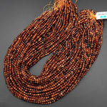 Natural Orange Brown Hessonite Garnet Faceted 3mm 4mm Round Beads Micro Faceted Diamond Cut Gemstone 15.5" Strand