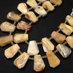 Natural Yellow Opal Beads Faceted Trapezoid Tapered Teardrop Top Side Drilled Flat Slice Pendant 15.5" Strand