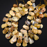 Natural Yellow Opal Beads Faceted Trapezoid Tapered Teardrop Top Side Drilled Flat Slice Pendant 15.5" Strand