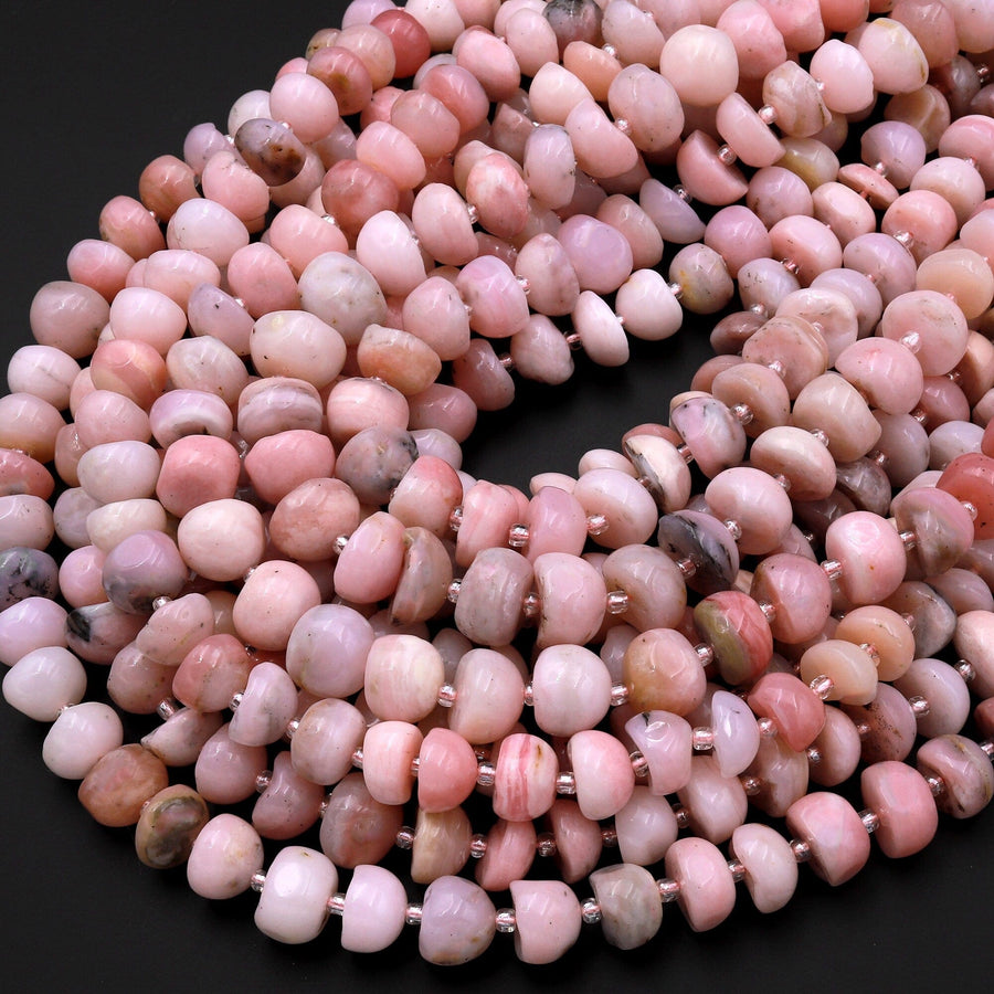Large Natural Peruvian Pink Opal Freeform Pebble Nugget Rounded Beads 12mm Gemstone 15.5" Strand
