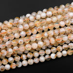 Natural Golden Yellow Citrine 6mm 8mm 10mm 12mm Smooth Round Beads W White Quartz Matrix Gemstone 15.5" Strand
