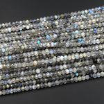 Faceted 4mm Natural Labradorite Rondelle Beads Black Tourmaline Matrix 15.5" Strand