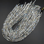 Faceted 4mm Natural Labradorite Rondelle Beads Black Tourmaline Matrix 15.5" Strand