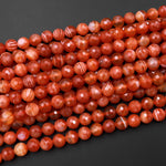 Faceted Natural Orange Red Botswana Agate Round Beads 6mm 8mm 10mm 15.5" Strand