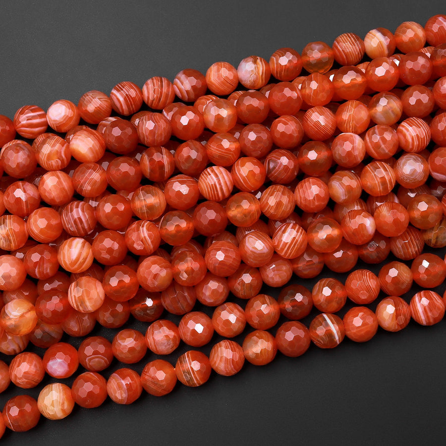Faceted Natural Orange Red Botswana Agate Round Beads 6mm 8mm 10mm 15.5" Strand
