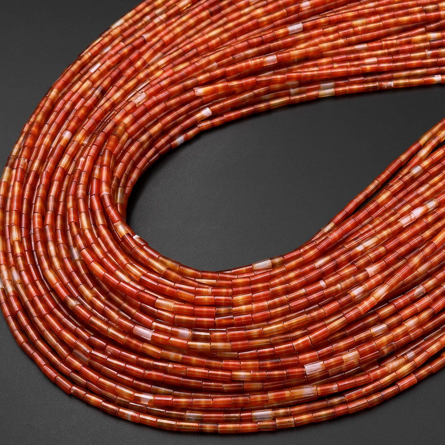 Natural Red Carnelian 4x2mm Small Thin Smooth Spacer Tube Beads 15.5" Strand