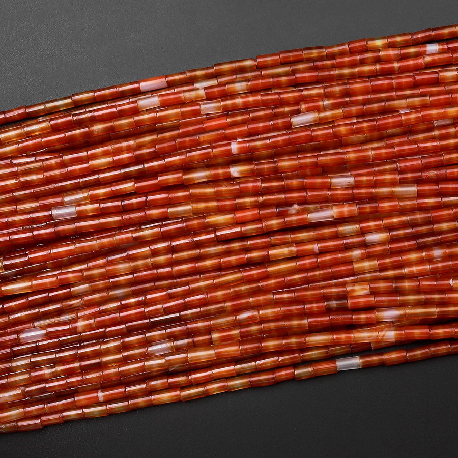 Natural Red Carnelian 4x2mm Small Thin Smooth Spacer Tube Beads 15.5" Strand