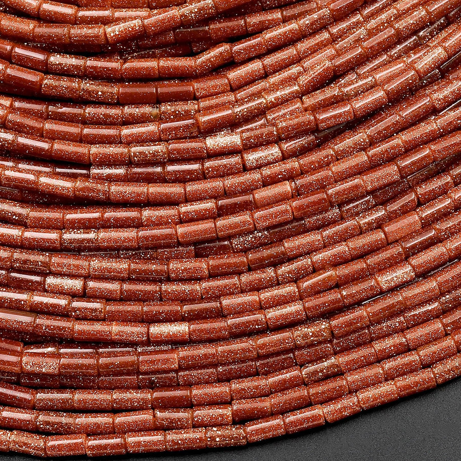 AAA Sparkling Gold Sandstone Aka Goldstone 4x2mm Small Thin Smooth Spacer Tube Beads 15.5" Strand