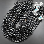Natural Black Tourmaline Faceted 10mm Coin Beads Micro Faceted Laser Diamond Cut 15.5" Strand