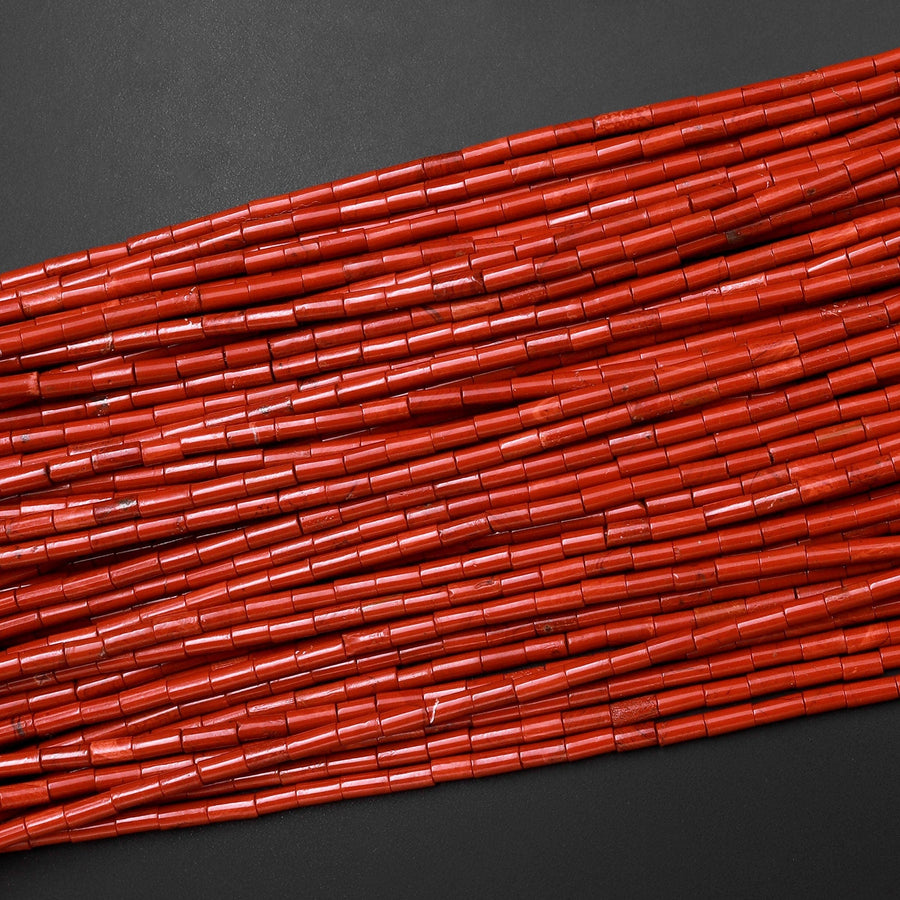 Natural Red Jasper 4x2mm Small Thin Smooth Spacer Tube Beads 15.5" Strand