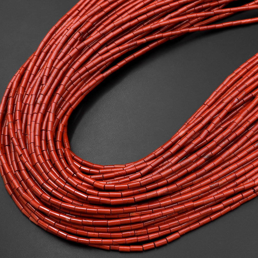 Natural Red Jasper 4x2mm Small Thin Smooth Spacer Tube Beads 15.5" Strand