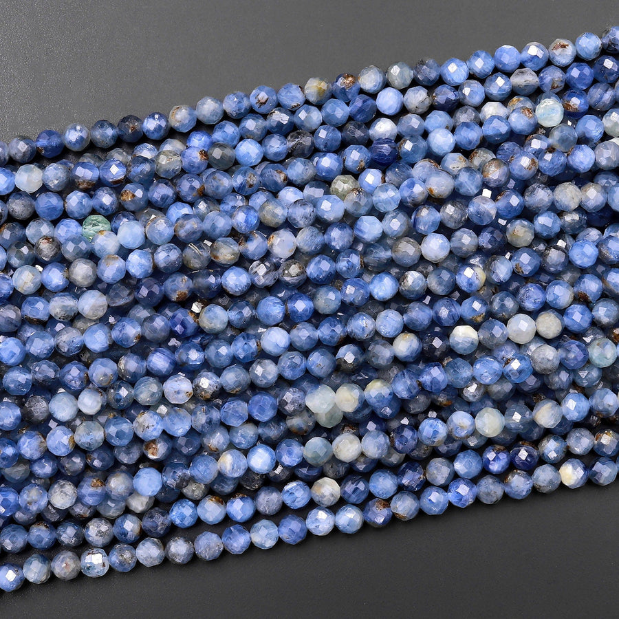 Natural Golden Blue Kyanite Faceted 4mm Round Beads 15.5" Strand