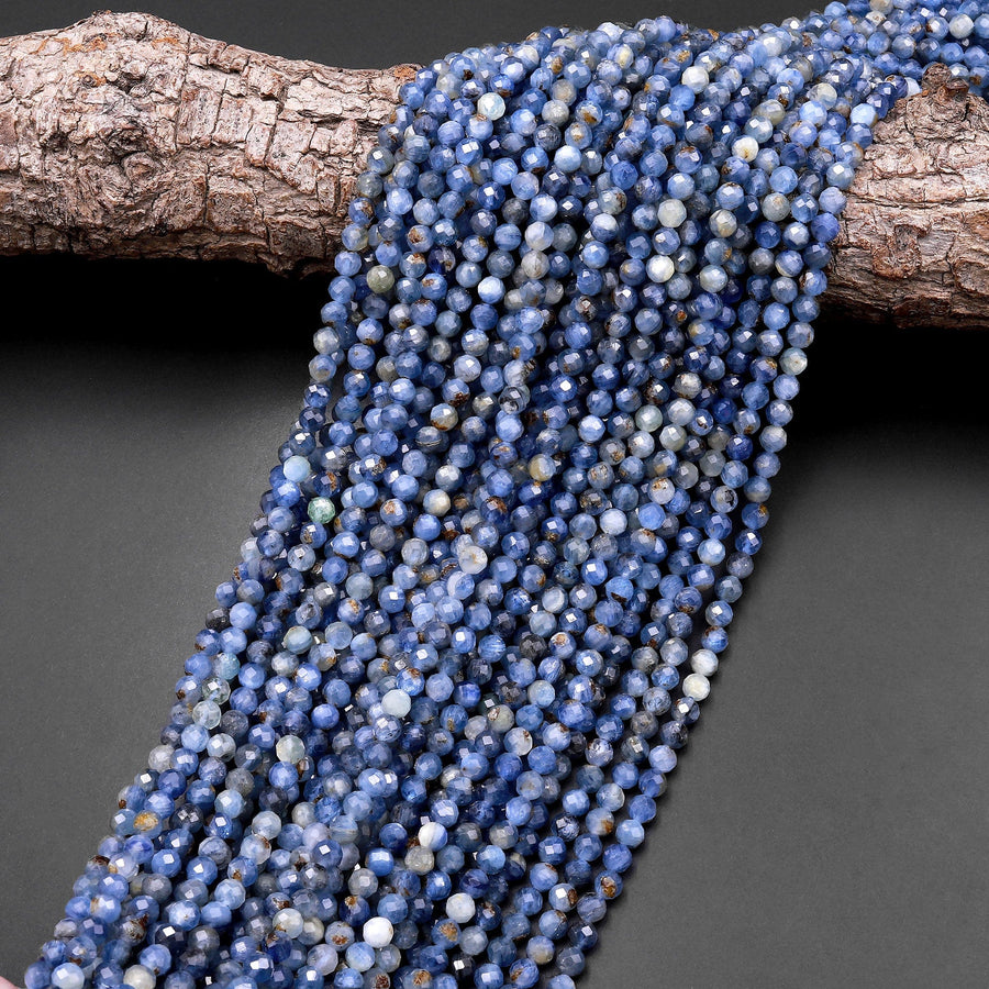 Natural Golden Blue Kyanite Faceted 4mm Round Beads 15.5" Strand