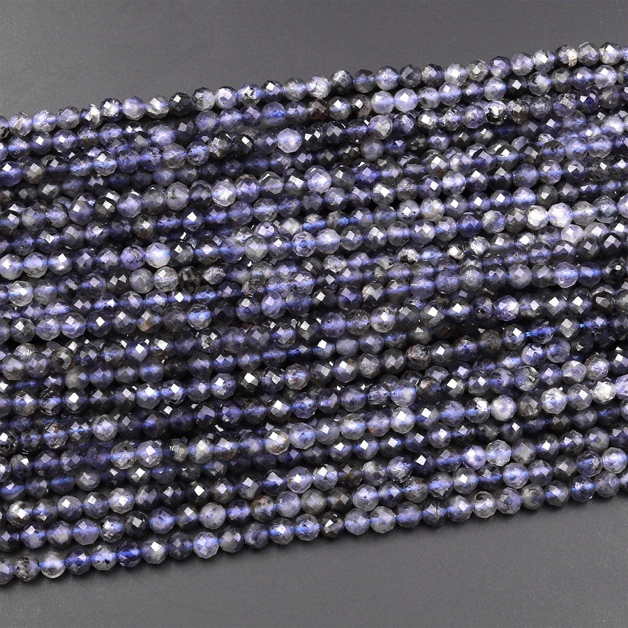 Natural Blue Iolite Faceted 4mm Round Gemstone Beads 15.5" Strand