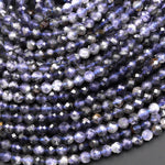 Natural Blue Iolite Faceted 4mm Round Gemstone Beads 15.5" Strand