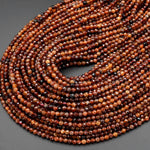 Natural Orange Brown Hessonite Garnet Faceted 3mm 4mm Round Beads Micro Faceted Diamond Cut Gemstone 15.5" Strand