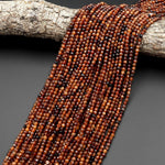 Natural Orange Brown Hessonite Garnet Faceted 3mm 4mm Round Beads Micro Faceted Diamond Cut Gemstone 15.5" Strand