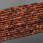 Natural Orange Brown Hessonite Garnet Faceted 3mm 4mm Round Beads Micro Faceted Diamond Cut Gemstone 15.5" Strand