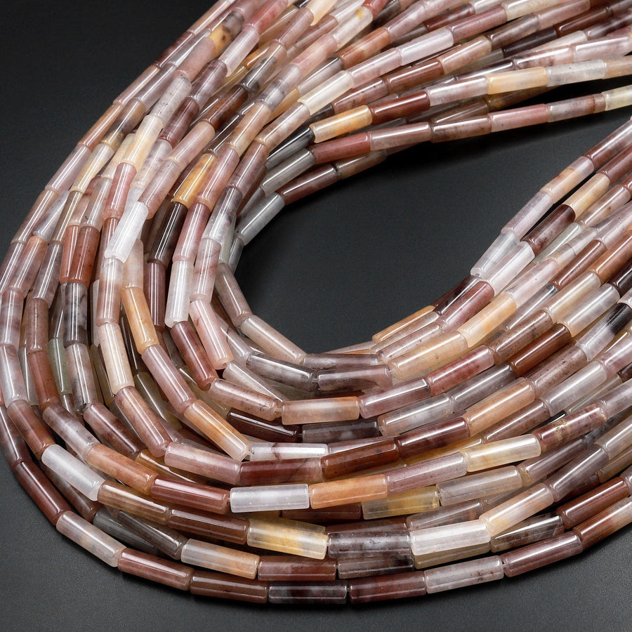 Natural Mauve Phantom Quartz Thin Long Tube Beads 14mm 15.5" Strand