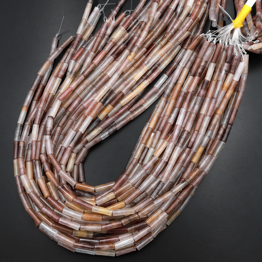 Natural Mauve Phantom Quartz Thin Long Tube Beads 14mm 15.5" Strand